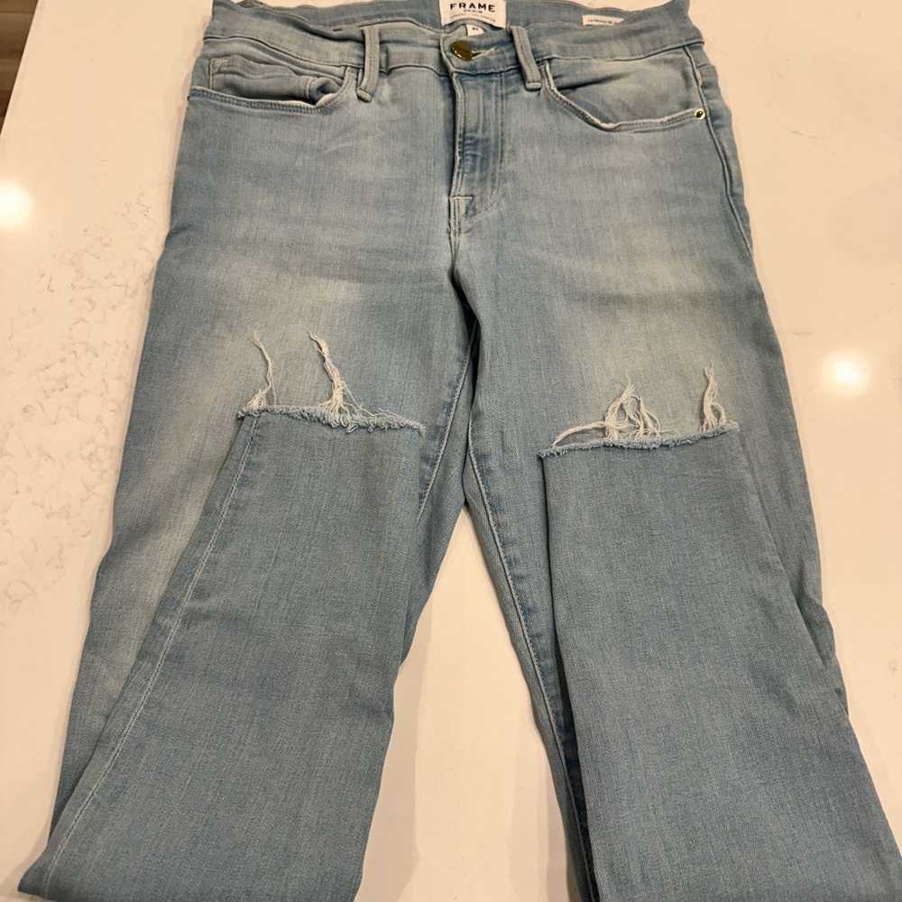 Frame Denim Women's Light Blue Straight Leg Jeans Mid Rise